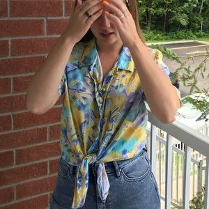 Retro Button Down Shirt Short Sleeves